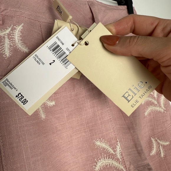 NWT Elie Tahari Womens Linen Blend Pants Wide Leg Embroidered Soft Mauve Size 2 - Picture 11 of 11